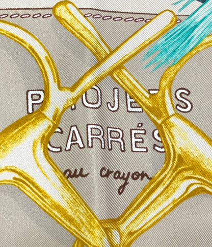 美品 HERMES スカーフ カレ90 シルク 100% Projets Carres au Crayon レディース エルメス