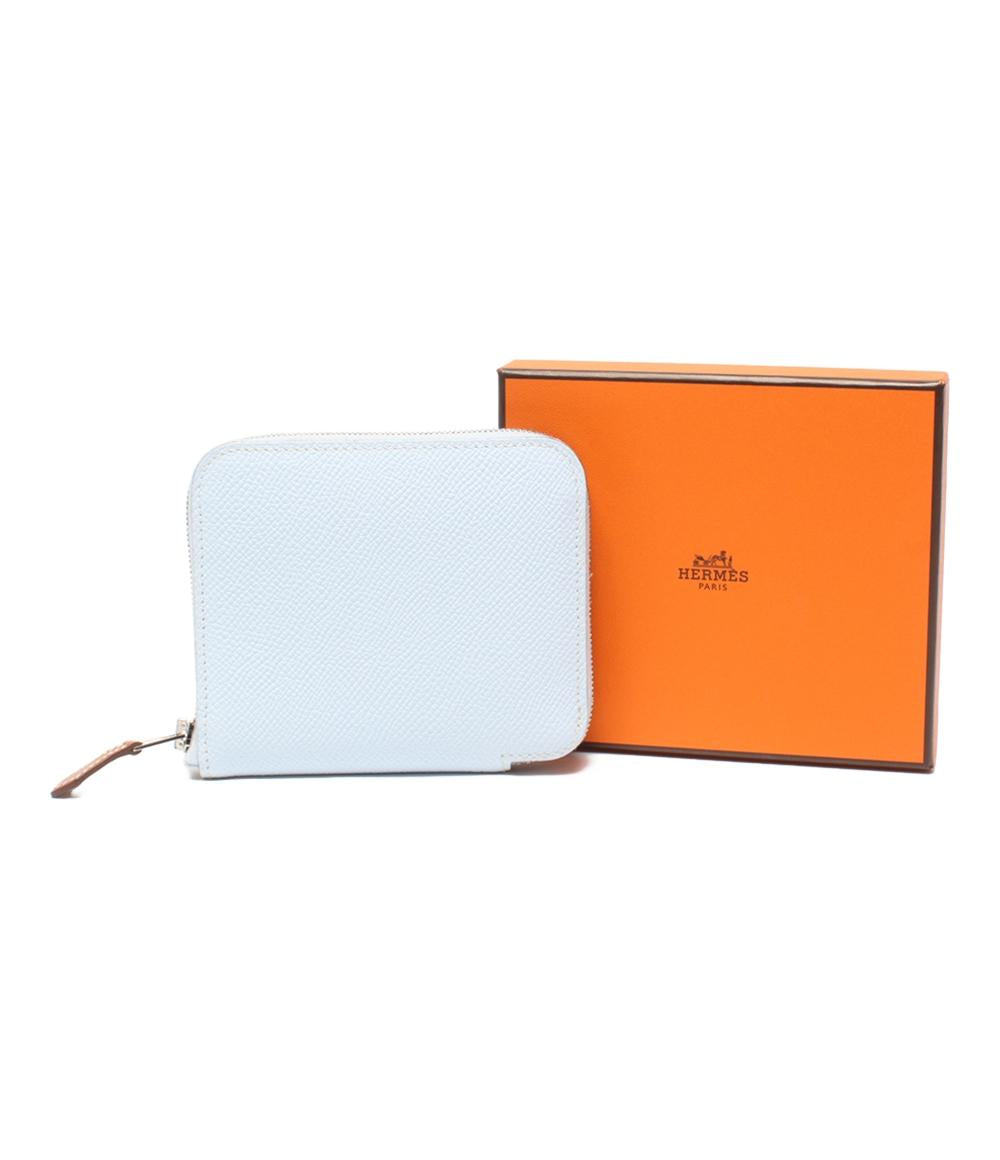 美品 エルメス ラウンドファスナー財布 □D刻印 シルバー金具 アザップコンパクト シルクイン レディース HERMES