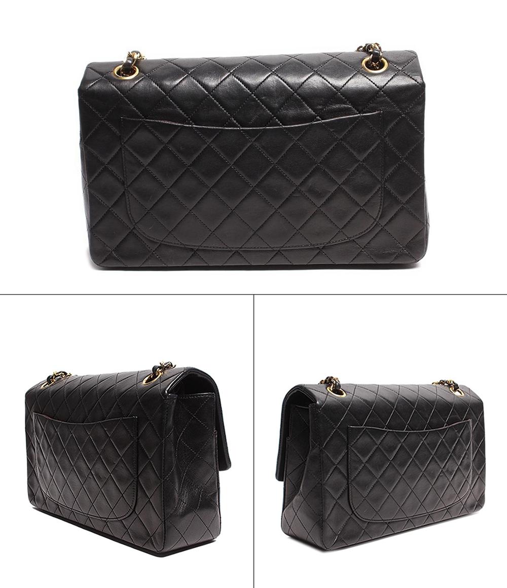 シャネル ダブルチェーンレザーショルダーバッグ ココマーク ゴールド金具 マトラッセ レディース CHANEL