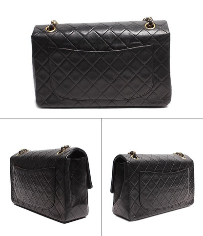シャネル ダブルチェーンレザーショルダーバッグ ココマーク ゴールド金具 マトラッセ レディース CHANEL