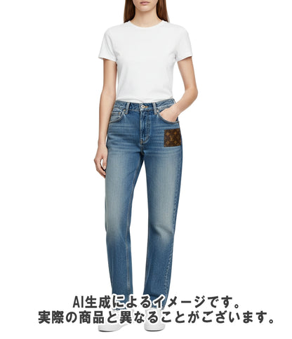 LOUIS VUITTON デニムパンツ モノグラム レザー パッチ RW241WW GM1 FQPA41 レディース SIZE 34 (S) ルイ・ヴィトン