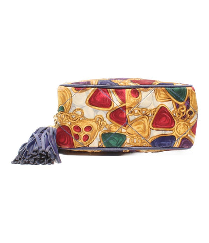 シャネル チェーンショルダーバッグ 斜め掛け ビジュー柄 タッセル サテン レディース CHANEL