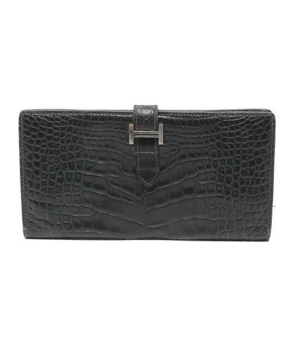 HERMES 長財布 A刻印 シルバー金具 アリゲーター ベアンスフレ レディース メンズ エルメス