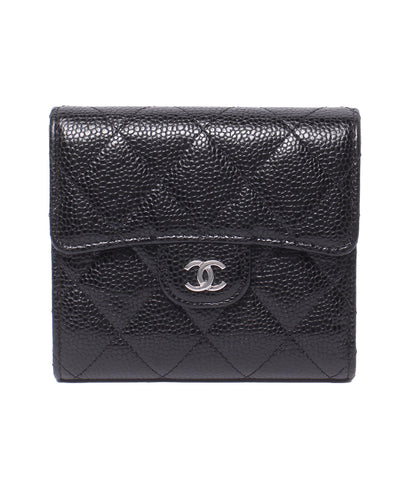 CHANEL 三つ折り財布 シルバー金具 ランダム番台 クラシックスモールフラップウォレット キャビアスキン AP0231 レディース シャネル