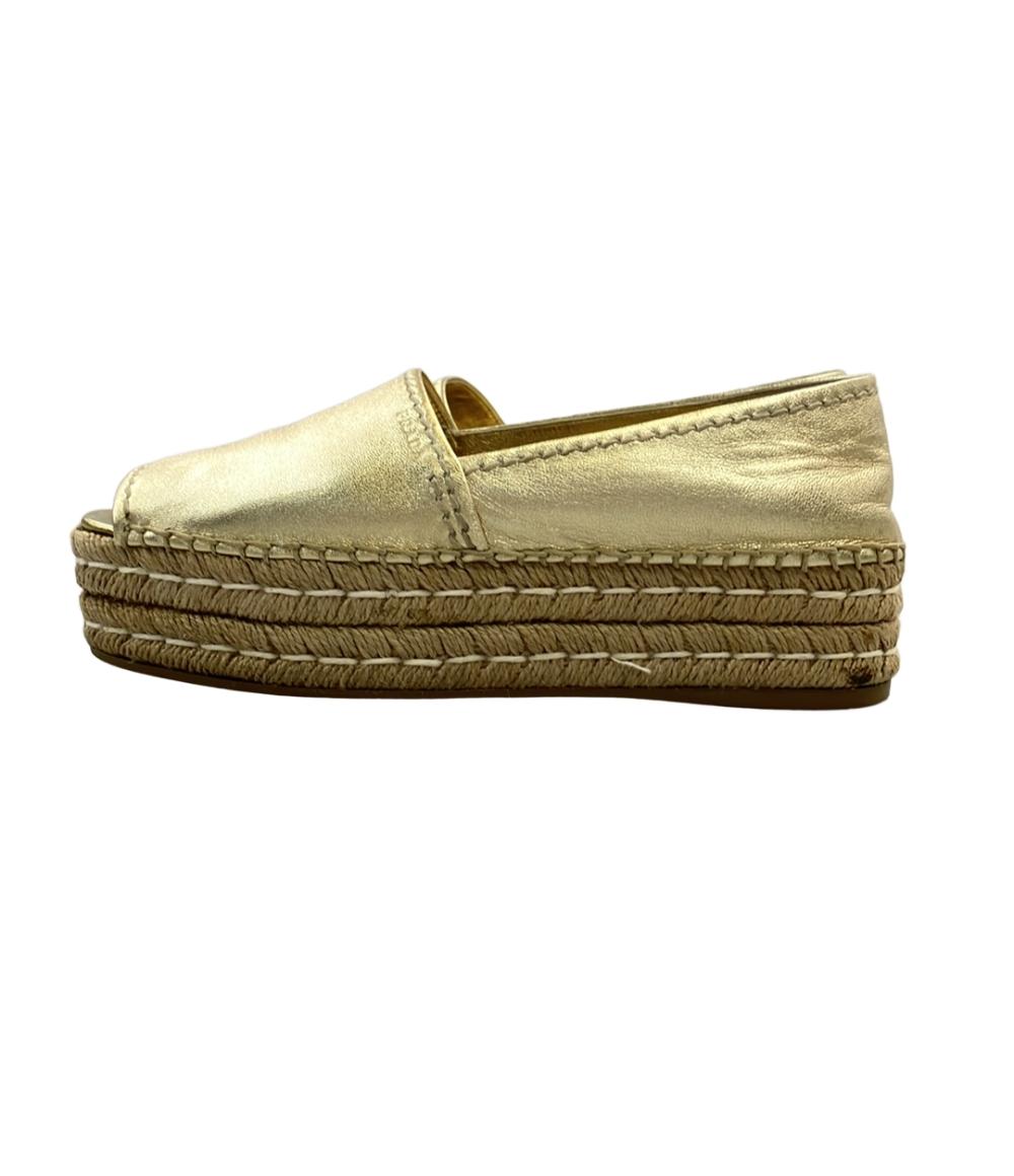 訳あり PRADA ピープトゥプラットフォーム エスパドリーユ 厚底 レディース SIZE 39 1/2 (XL) プラダ