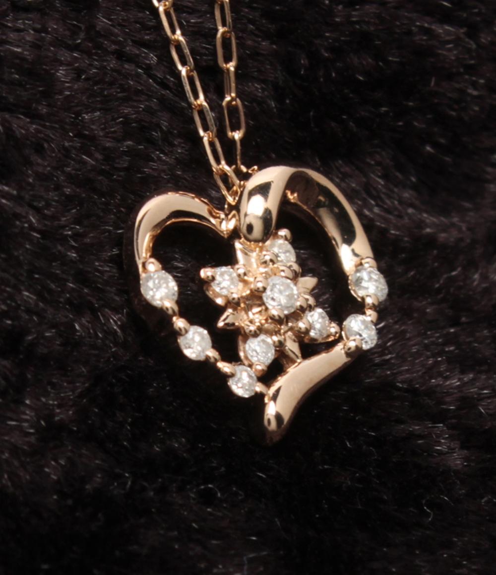 美品 ヨンドシー ネックレス K10 ダイヤ ハートモチーフ 2014 レディース 4℃