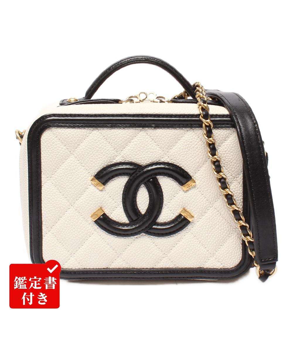 CHANEL チェーンショルダーバッグ バニティバッグ  斜め掛け ゴールド金具 キャビアスキン マトラッセ ココマーク CCフィリグリー A93342 レディース