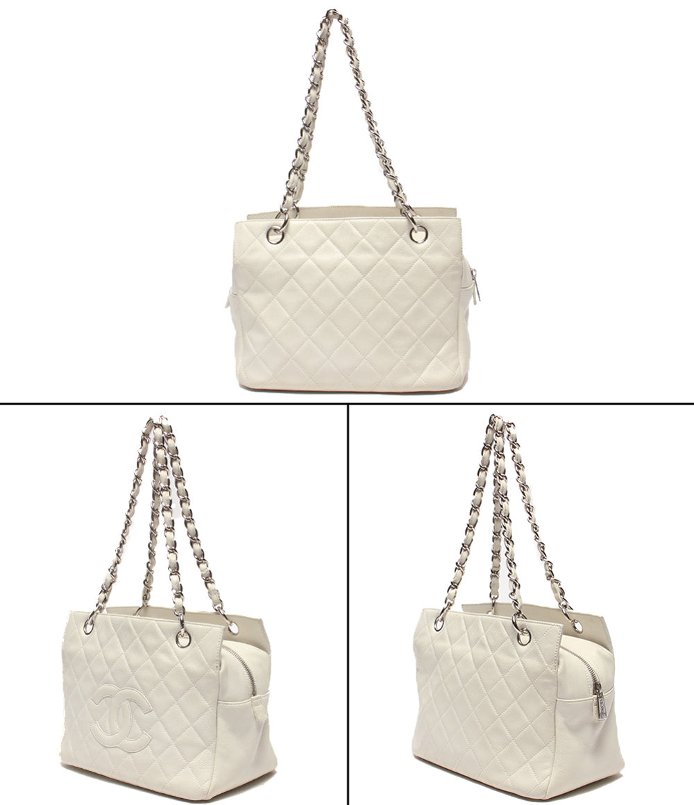 CHANEL チェーントートバッグ ショルダーバッグ 肩掛け シルバー金具 マトラッセ ココマーク キャビアスキン 12番台 レディース シャネル