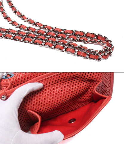 CHANEL チェーンショルダーバッグ 肩掛け シルバー金具 パンチングメッシュ ダブルチェーン シングルフラップ フレンチ リビエラ レディース シャネル