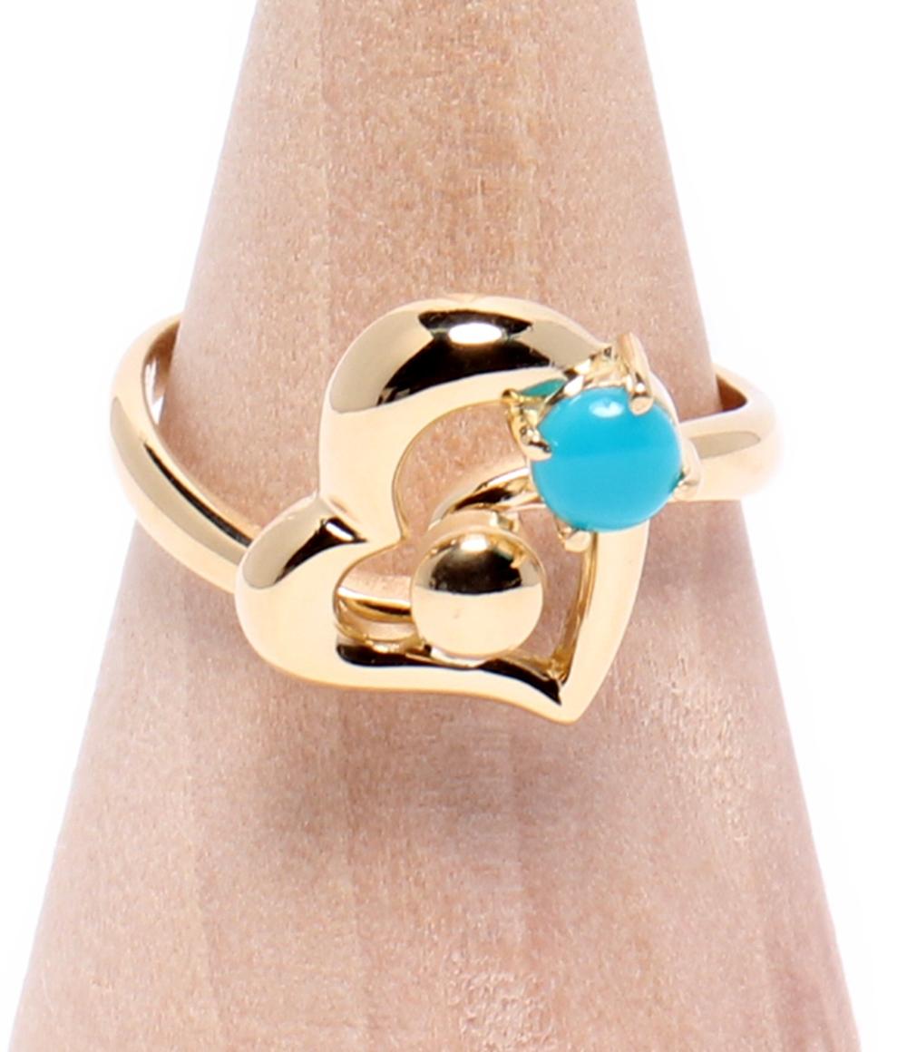 k18ハート10号リング 美品 リング 指輪 K18 ターコイズ ハートモチーフ レディース SIZE 10