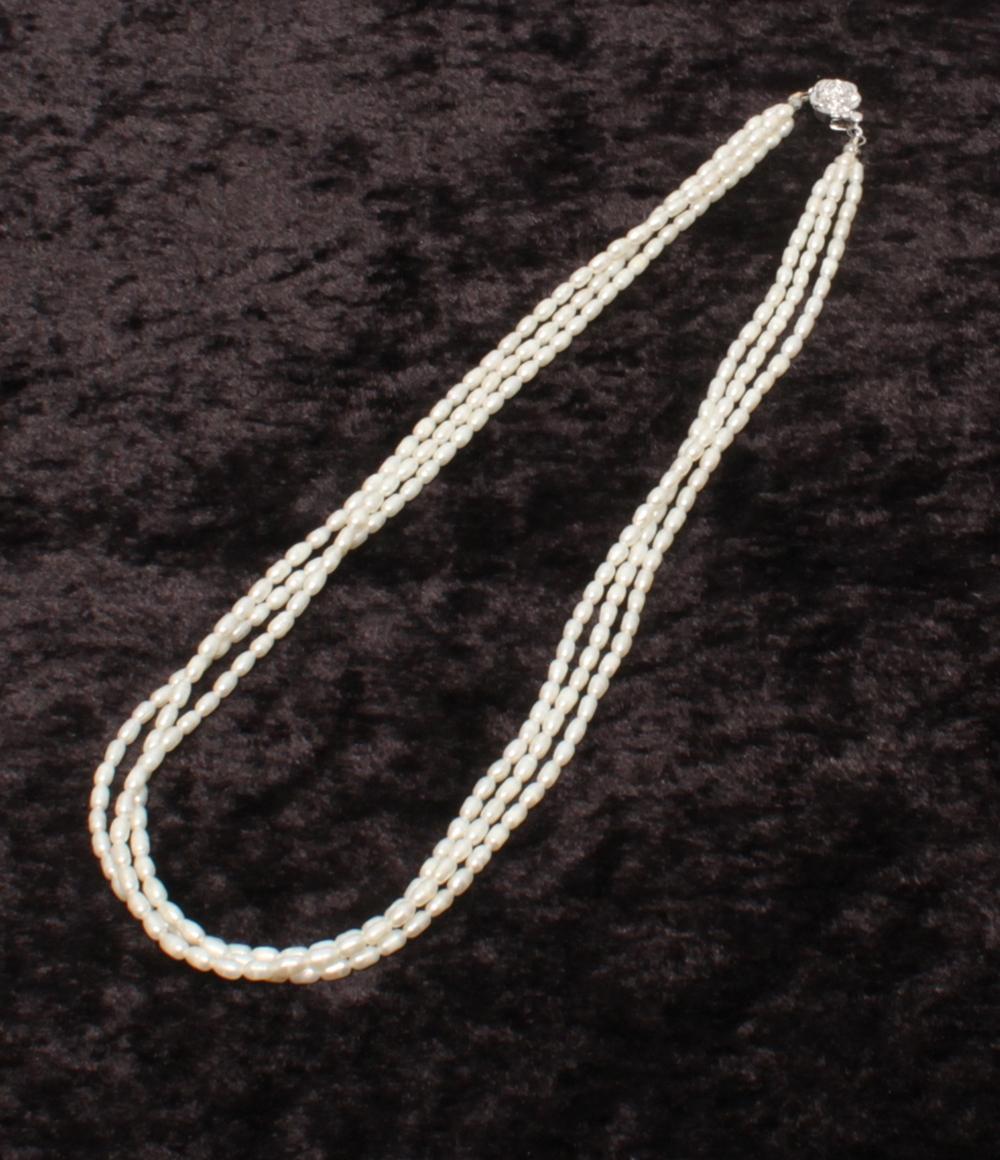 美品 3連ネックレス SV 淡水パール レディース