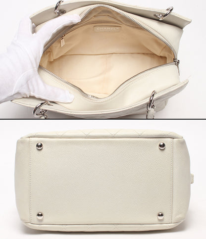 CHANEL チェーントートバッグ ショルダーバッグ 肩掛け シルバー金具 マトラッセ ココマーク キャビアスキン 12番台 レディース シャネル