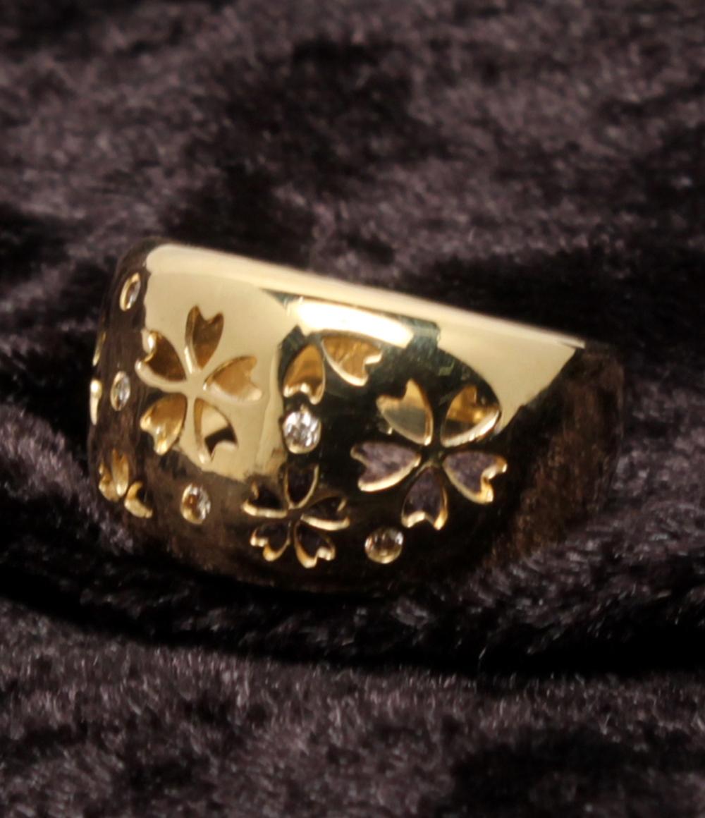 美品 リング 指輪 K18 ダイヤ 0.05ct 透かし彫り 和柄 サクラ レディース SIZE 10号