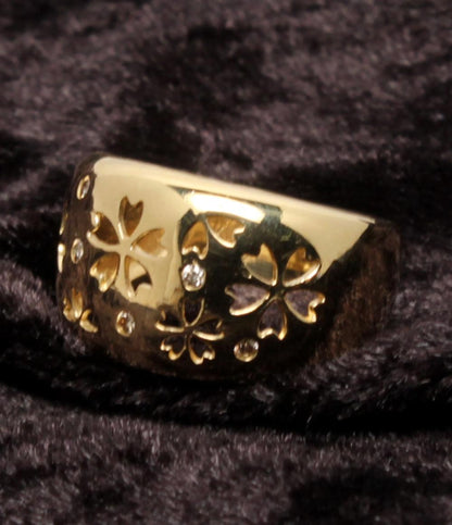 美品 リング 指輪 K18 ダイヤ 0.05ct 透かし彫り 和柄 サクラ レディース SIZE 10号