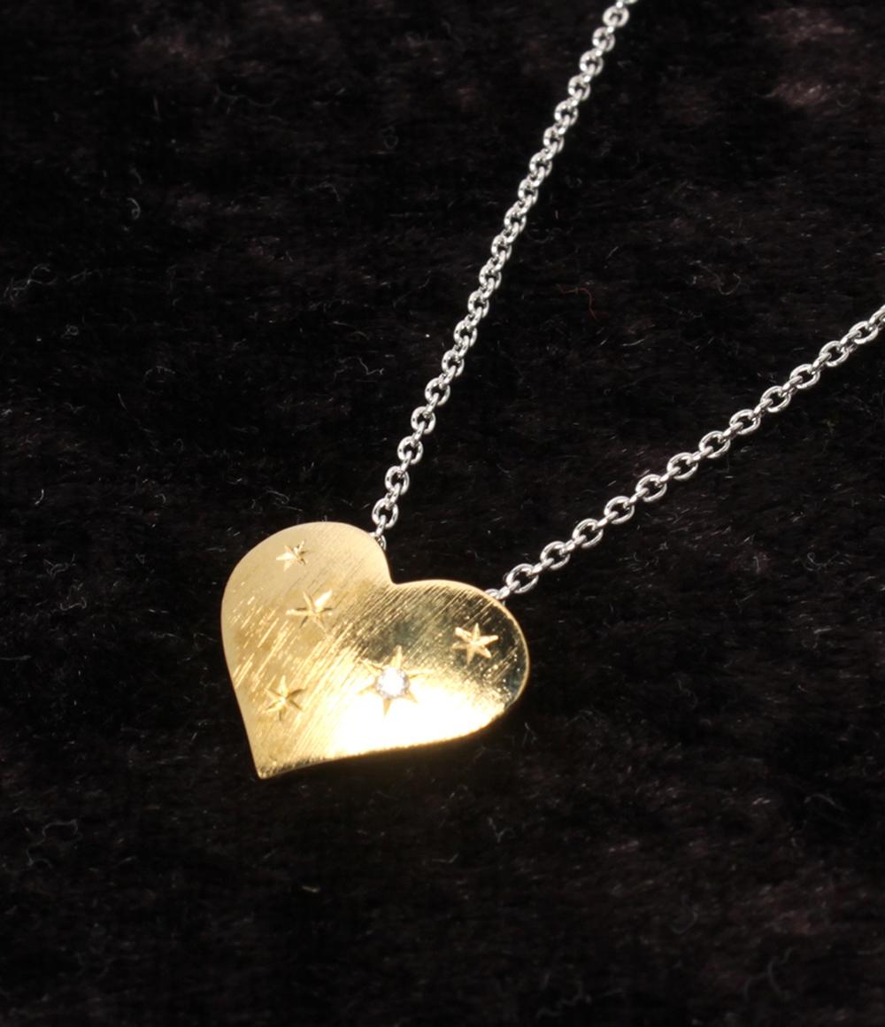 美品 TASAKI ネックレス K18 SV925 ダイヤ0.01ct ハートモチーフ レディース タサキ