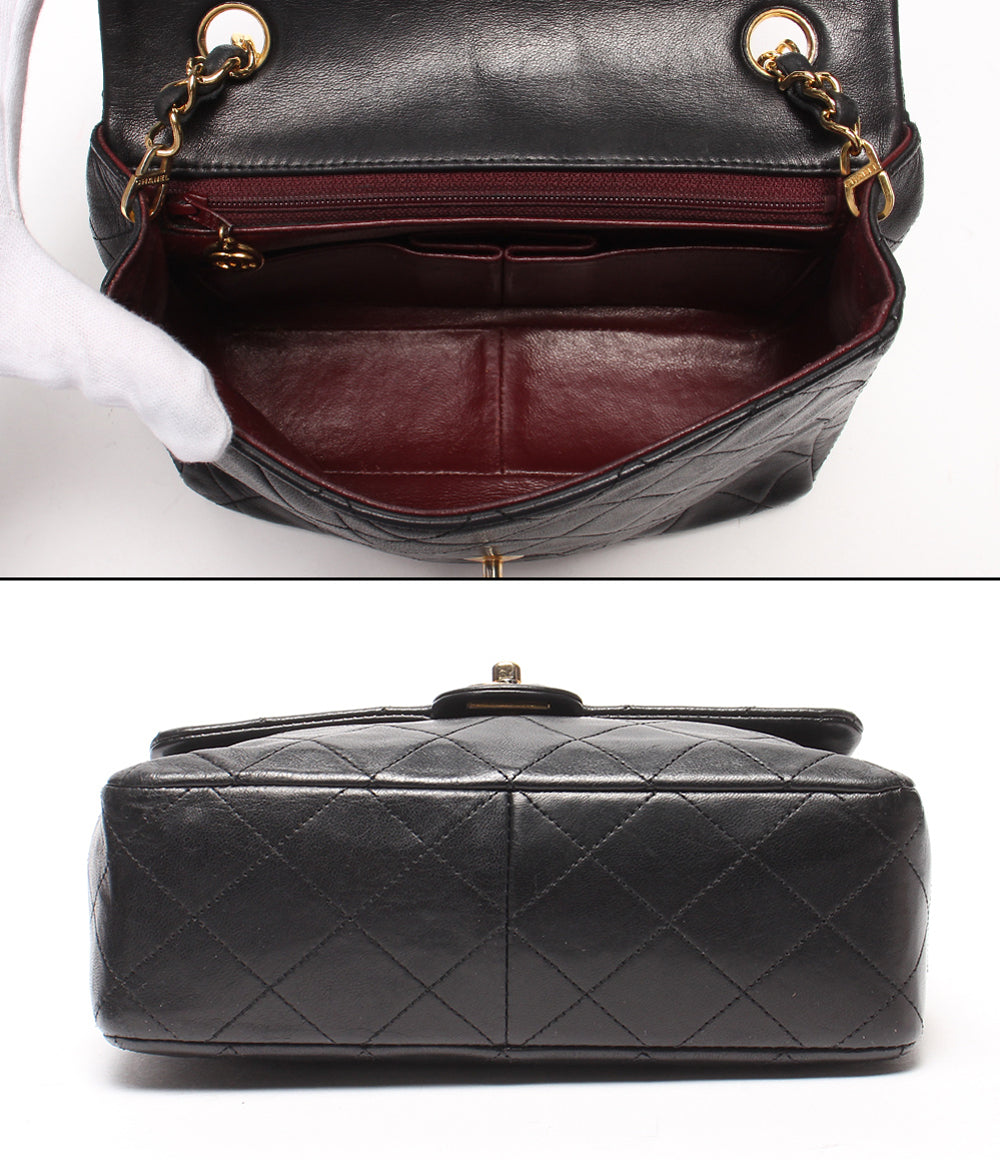 CHANEL チェーンショルダーバッグ 斜め掛け 肩掛け ゴールド金具 シングルフラップ シングルチェーン ミニマトラッセ ラムスキン １番台 レディース