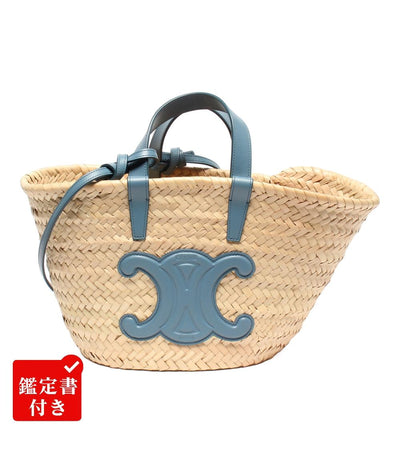 美品 セリーヌ 2way かごバッグ トートバッグ ショルダーバッグ 肩掛け ラフィア カーフスキン クラシック パニエ ティーン トリオンフ レディース