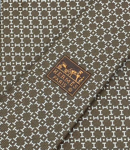 美品 HERMES ネクタイ シルク100% 総柄 メンズ エルメス