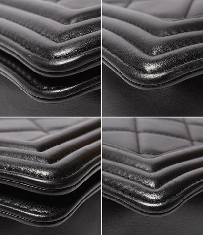 シャネル チェーンショルダーバッグ 肩掛け ヴィンテージシルバー金具 ラムスキン 19番台 ボーイシャネル レディース CHANEL