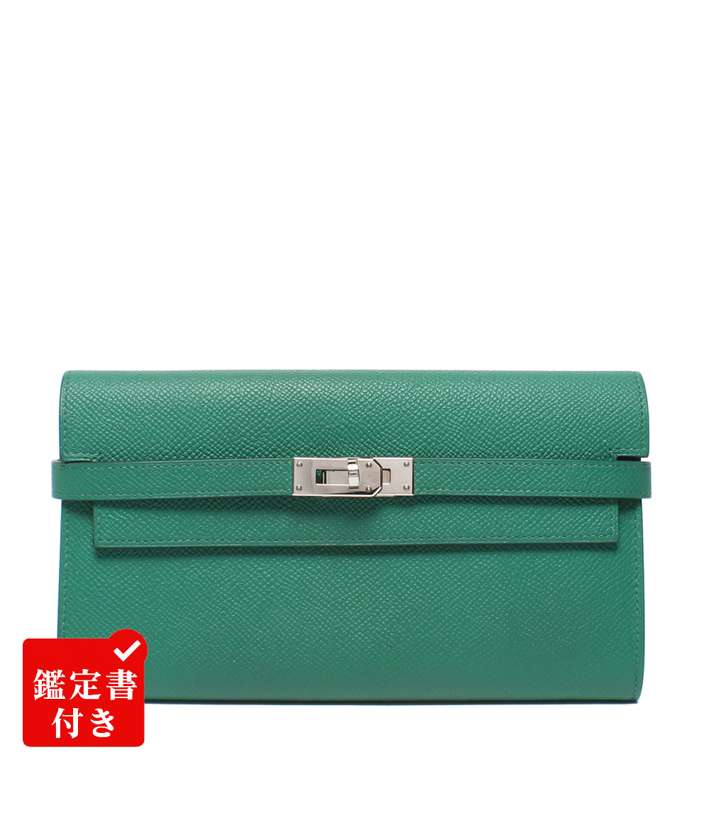 HERMES 長財布 シルバー金具 A刻印 ヴォーエプソン ヴェールジェイド ケリー ウォレット ロング レディース エルメス