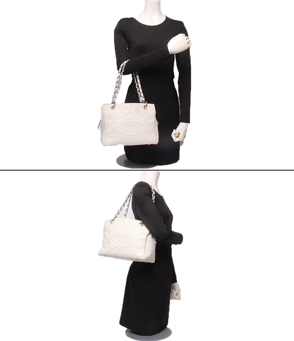 CHANEL チェーンショルダーバッグ ハンドバッグ キャビアスキン シルバー金具 肩掛け マトラッセ レディース
