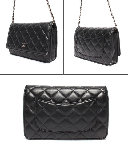 CHANEL チェーンショルダーバッグ チェーンショルダーウォレット ラムスキン シルバー金具 マトラッセ レディース シャネル