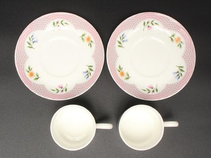 美品 TIFFANY&Co. デミタスカップ＆ソーサー 2客セット ペア ブーケ ティファニー