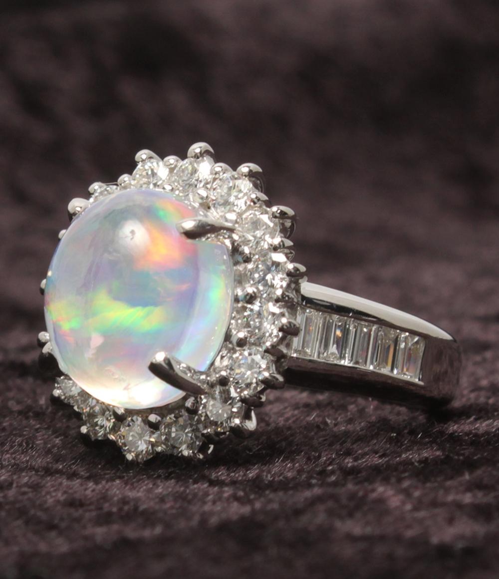美品 リング 指輪 Pt900 ウォーターオパール3.92ct ダイヤ1.13ct レディース SIZE 12号
