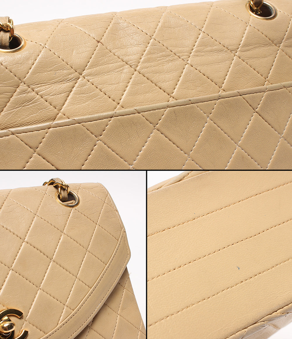 CHANEL チェーンショルダーバッグ 肩掛け ゴールド金具 ダブルチェーン シングルフラップ ラムスキン 1番台 レディース シャネル
