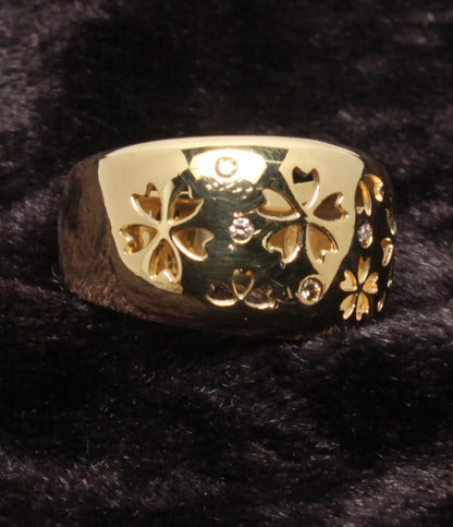 美品 リング 指輪 K18 ダイヤ 0.05ct 透かし彫り 和柄 サクラ レディース SIZE 10号