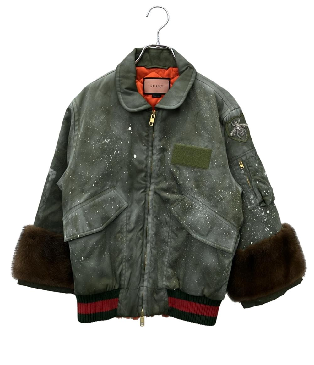 美品 GUCCI ブルゾン ゴーストジャケット ブルゾン BEE刺繍 GGペイント ミンクファー ミリタリー 2016年秋冬 447112 レディース SIZE 38 (S) グッチ