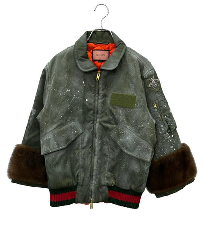 美品 GUCCI ブルゾン ゴーストジャケット ブルゾン BEE刺繍 GGペイント ミンクファー ミリタリー 2016年秋冬 447112 レディース SIZE 38 (S) グッチ