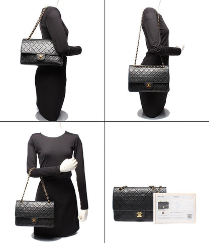 シャネル チェーンショルダーバッグ Ｗチェーン ダブルフラップ ゴールド金具 ラムスキン 0番台 マトラッセ27 レディース CHANEL