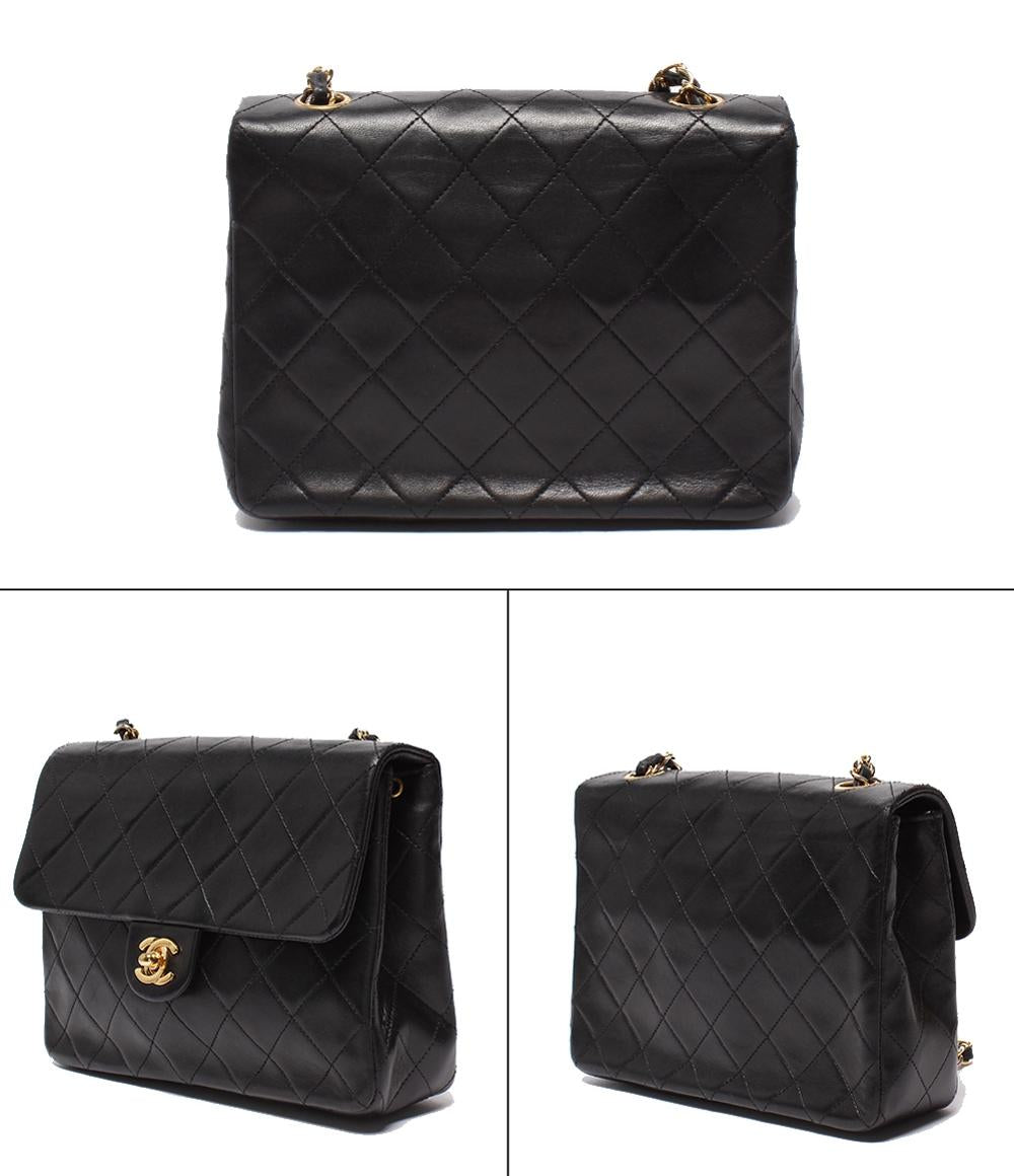 CHANEL チェーンショルダーバッグ 肩掛け 斜め掛け ゴールド金具 シングルチェーン シングルフラップ 1番台 ラムスキン マトラッセ20 レディース