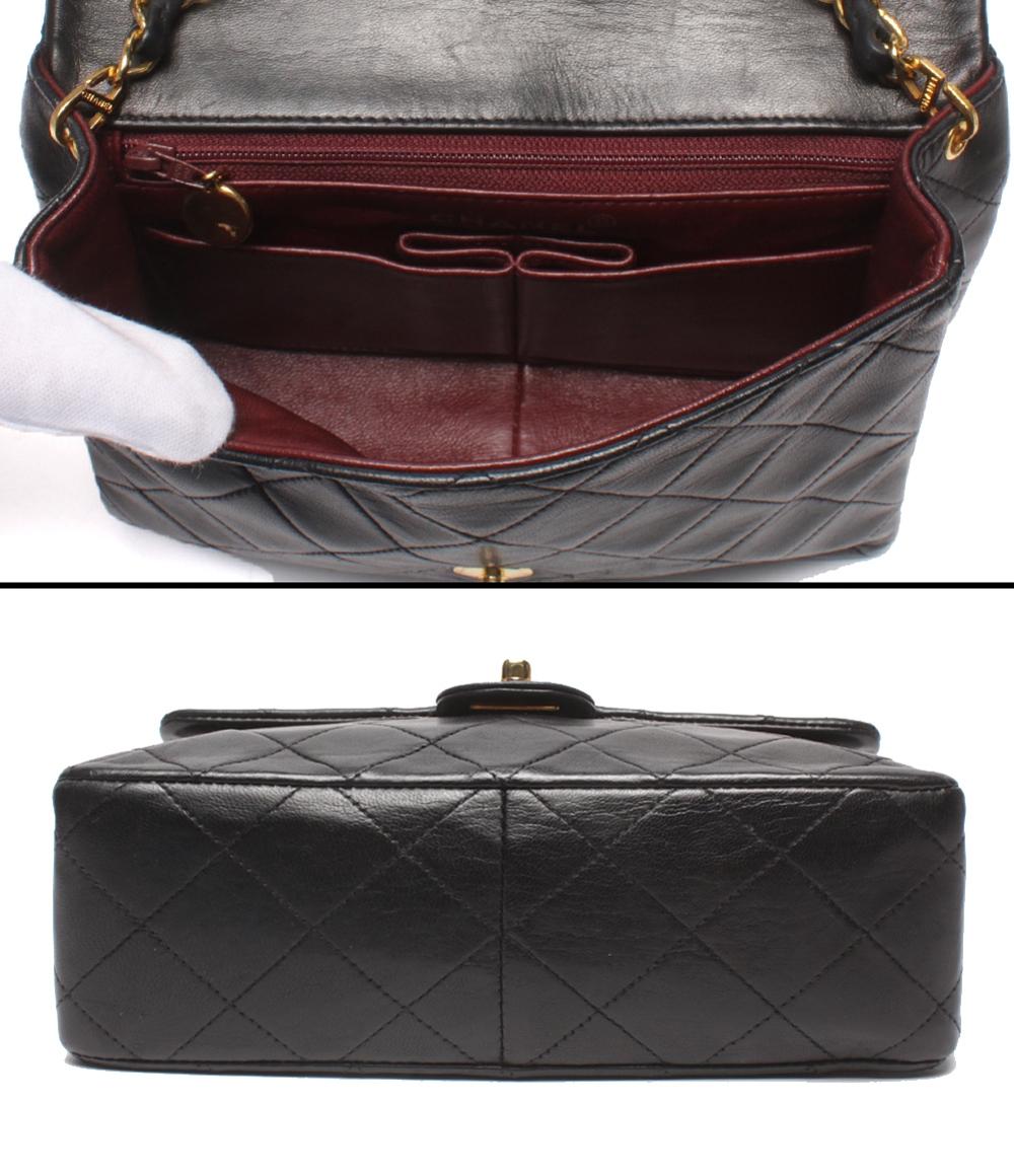 CHANEL チェーンショルダーバッグ 肩掛け ゴールド金具 シングルチェーン シングルフラップ マトラッセ ラムスキン 2番台 レディース シャネル