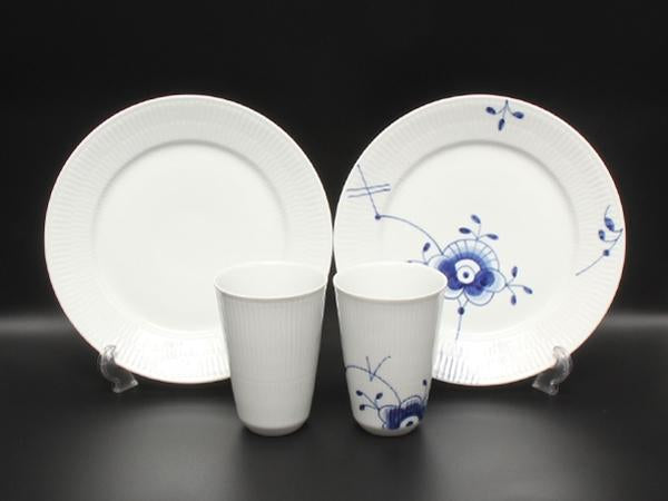 美品 Royal Copenhagen プレート 皿 22cm スタイルカップ フリーカップ 4点セット ブルーフルーテッド メガ ホワイトフルーテッド