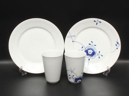 美品 Royal Copenhagen プレート 皿 22cm スタイルカップ フリーカップ 4点セット ブルーフルーテッド メガ ホワイトフルーテッド
