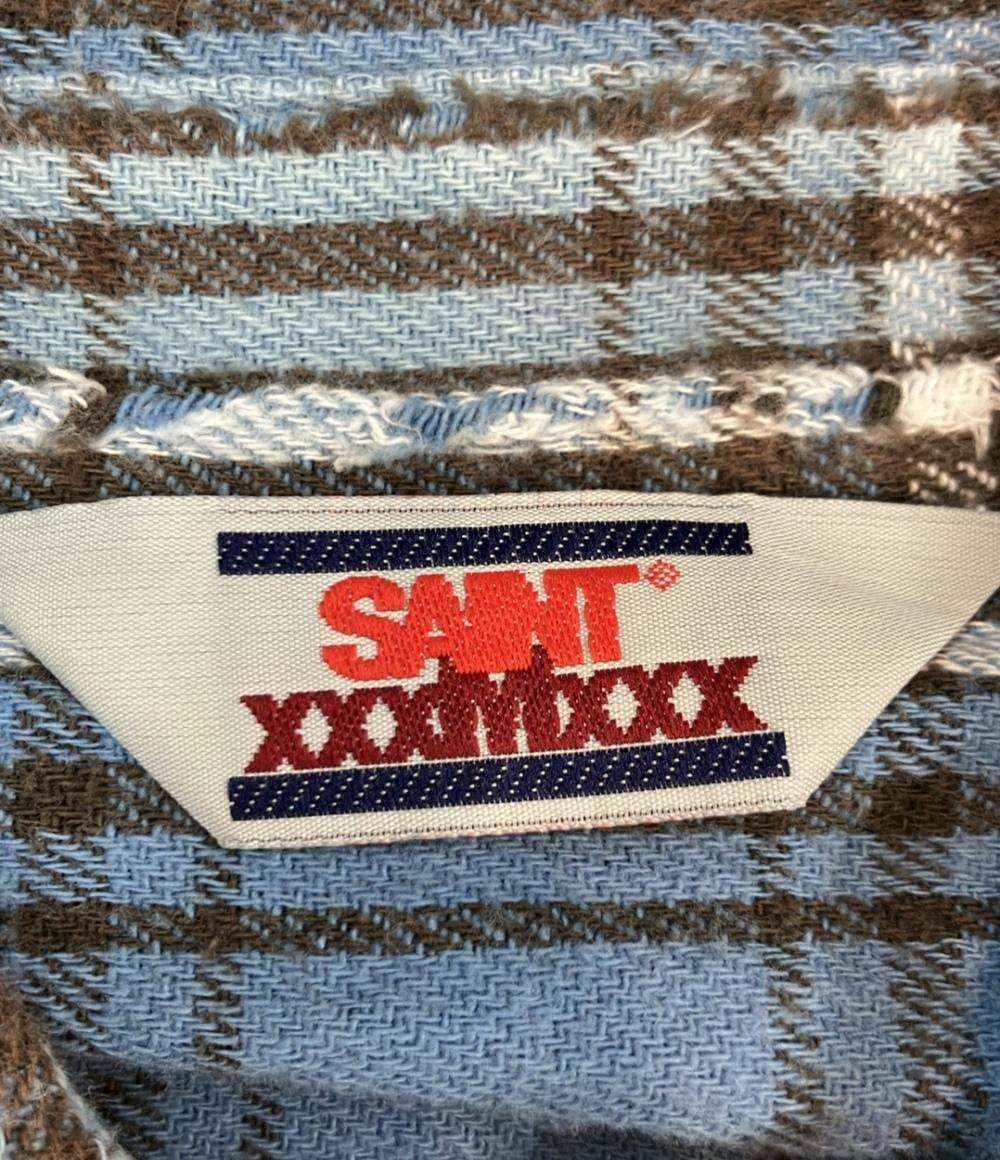 SAINT MICHAEL 長袖シャツ ストリート 24AW  ダメージ ヴィンテージ加工 FRANNEL SHIRT  BLUE+GRAY SM-YS1-0000-024 メンズ SIZE M セントマイケル