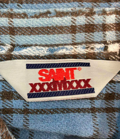 SAINT MICHAEL 長袖シャツ ストリート 24AW  ダメージ ヴィンテージ加工 FRANNEL SHIRT  BLUE+GRAY SM-YS1-0000-024 メンズ SIZE M セントマイケル