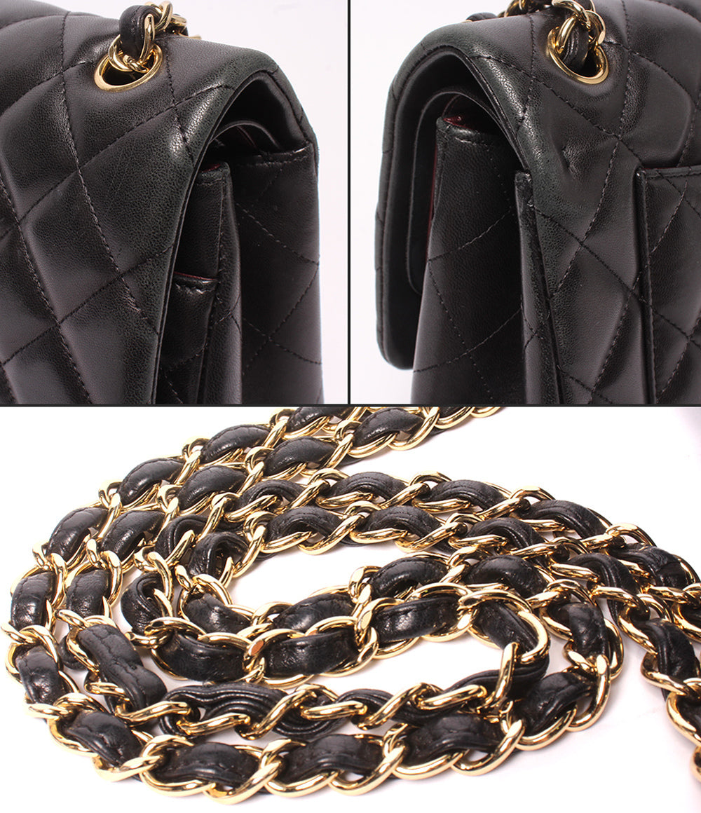 CHANEL チェーンショルダーバッグ 肩掛け ラムスキン ダブルフラップ ダブルチェーン ゴールド金具 マトラッセ レディース シャネル