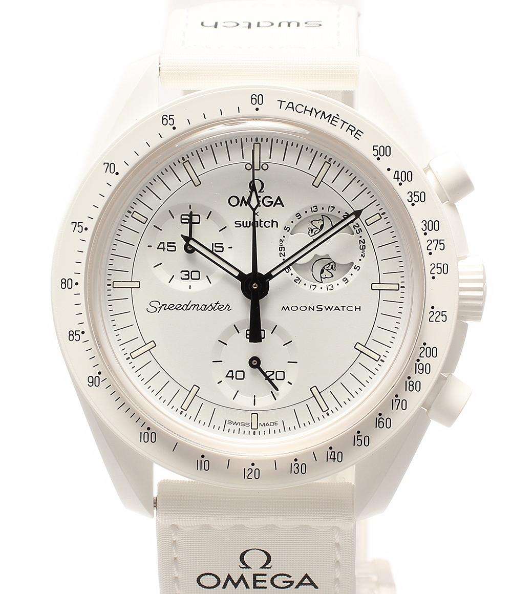 美品 腕時計 OMEGA × SWATCH x Snoopy MOONSWATCH MISSION TO THE MOONPHASE クオーツ ホワイト ユニセックス オメガ スウォッチ