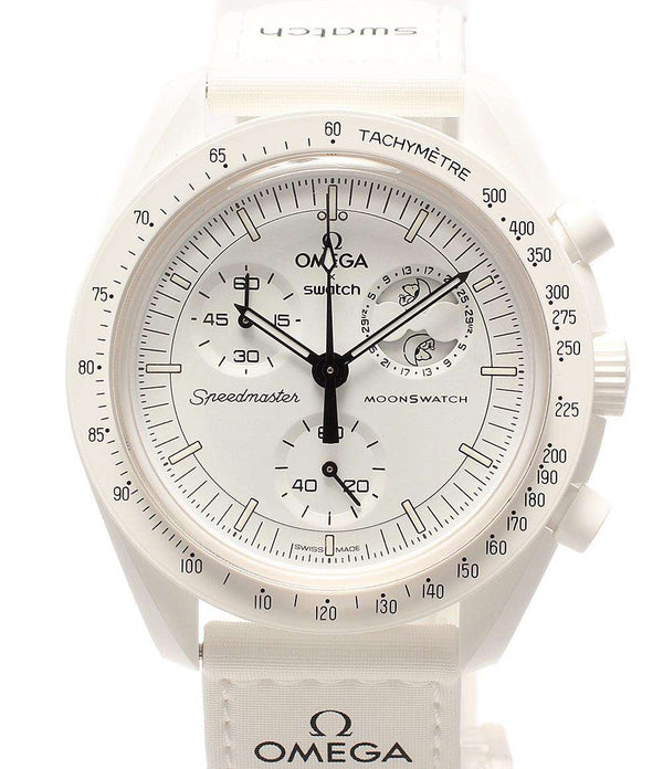 美品 腕時計 OMEGA × SWATCH x Snoopy MOONSWATCH MISSION TO THE MOONPHASE クオーツ ホワイト ユニセックス オメガ スウォッチ