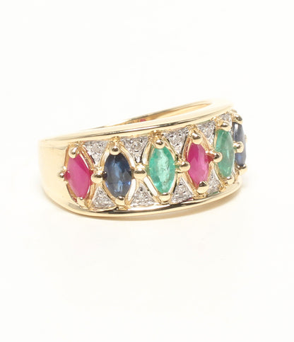 美品 リング 指輪 K14 エメラルド ルビー サファイア 0.96ct ダイヤ 0.06ct レディース SIZE 12号