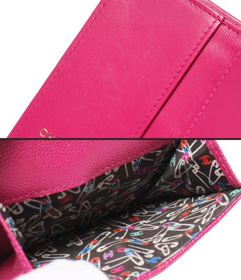 CHANEL 三つ折り財布 ゴールド金具 キャビアスキン スモールフラップウォレット レディース シャネル