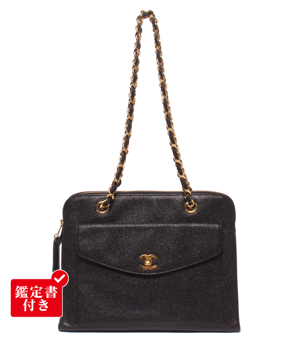 CHANEL チェーンショルダーバッグ 肩掛け ゴールド金具 5番台 キャビアスキン レディース シャネル