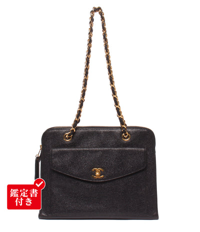 CHANEL チェーンショルダーバッグ 肩掛け ゴールド金具 5番台 キャビアスキン レディース シャネル