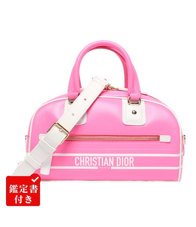 美品 クリスチャンディオール 2way ハンドバッグ ショルダーバッグ 肩掛け D-Vibe ボウリングバッグ レディース Christian Dior