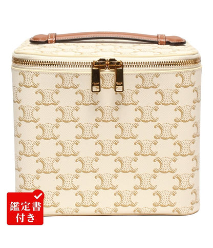 美品 CELINE ハンドバッグ スクエア バニティーケース トリオンフキャンバス&カーフスキン レディース セリーヌ