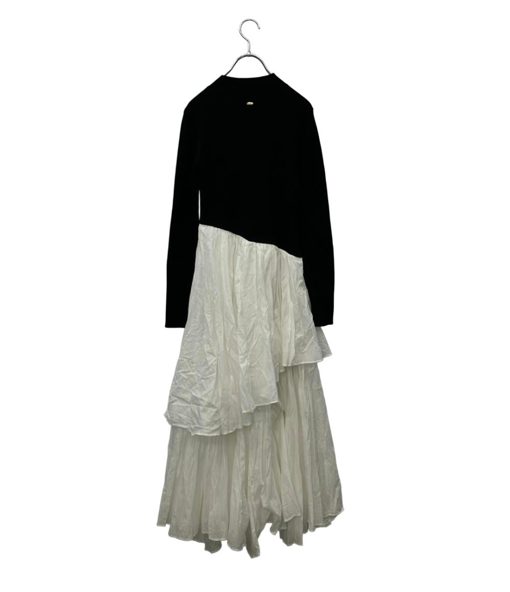 anuans 長袖ワンピース ボートネックイレギュラーヘムドッキングニットワンピース 1523631502 レディース SIZE M アニュアンス