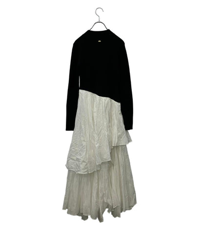 anuans 長袖ワンピース ボートネックイレギュラーヘムドッキングニットワンピース 1523631502 レディース SIZE M アニュアンス